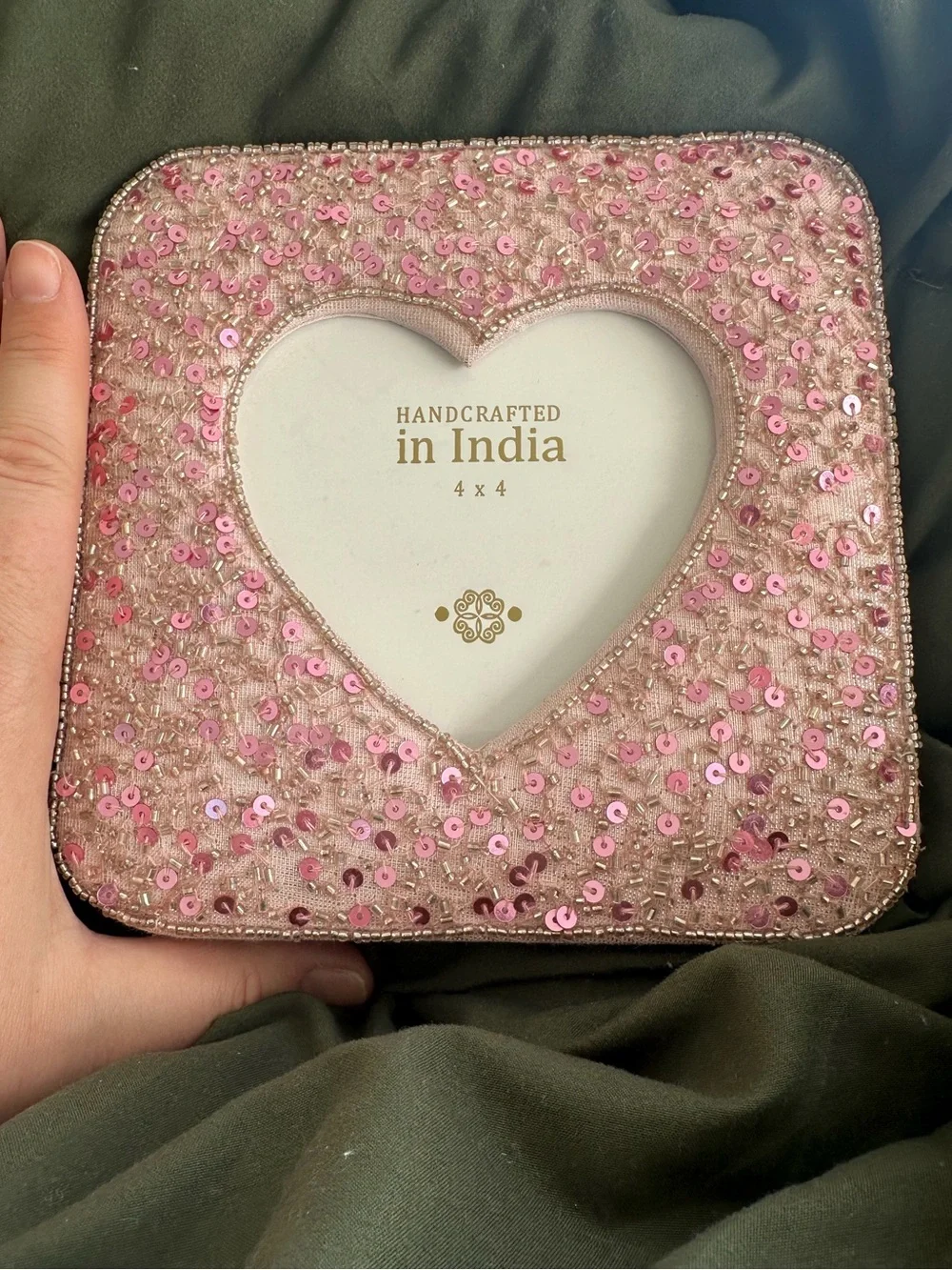 4x4 Pink Sequin Heart Photo Frame (with stand)